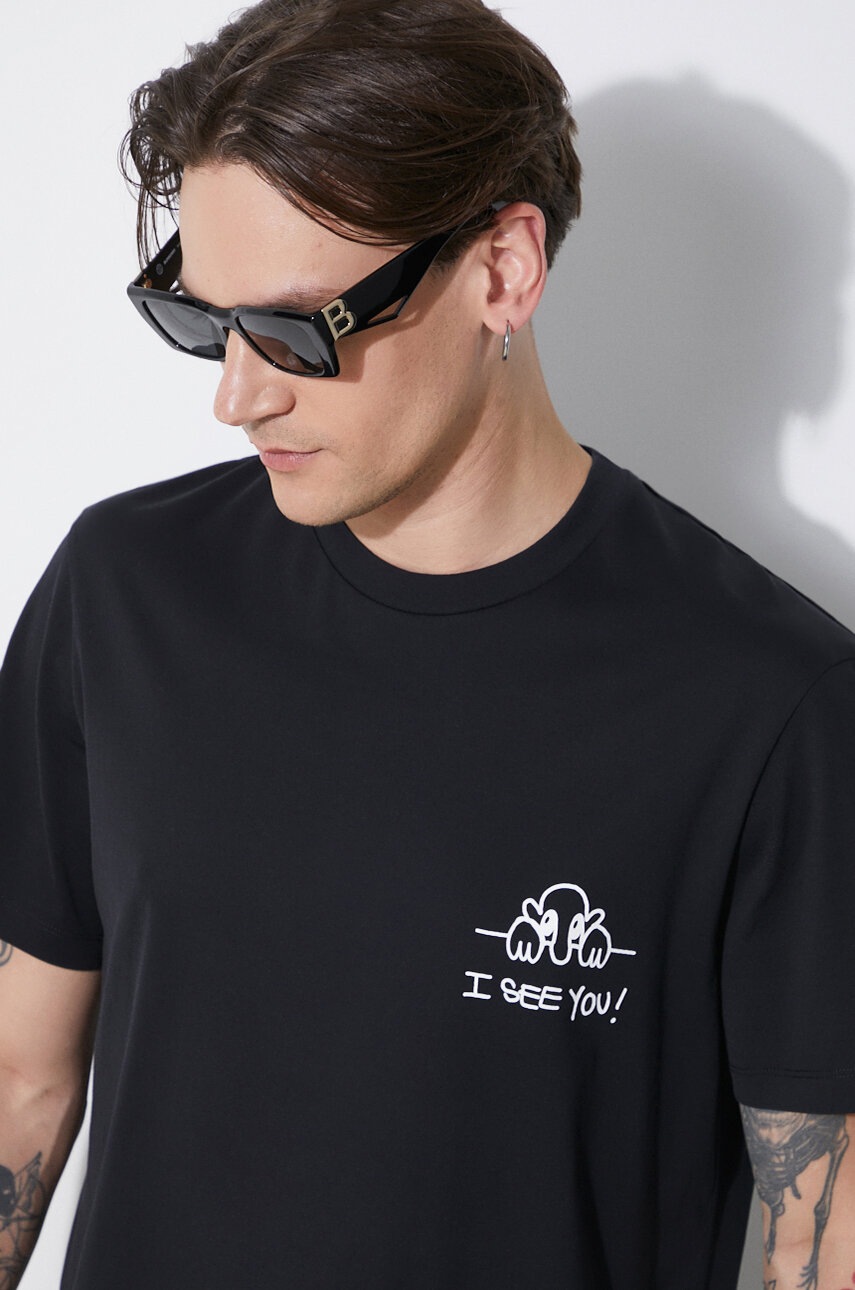 Βαμβακερό μπλουζάκι Neil Barrett Slim "I See You" ανδρικό, χρώμα: μαύρο, MY70261A-Y529-524N φωτογραφία
