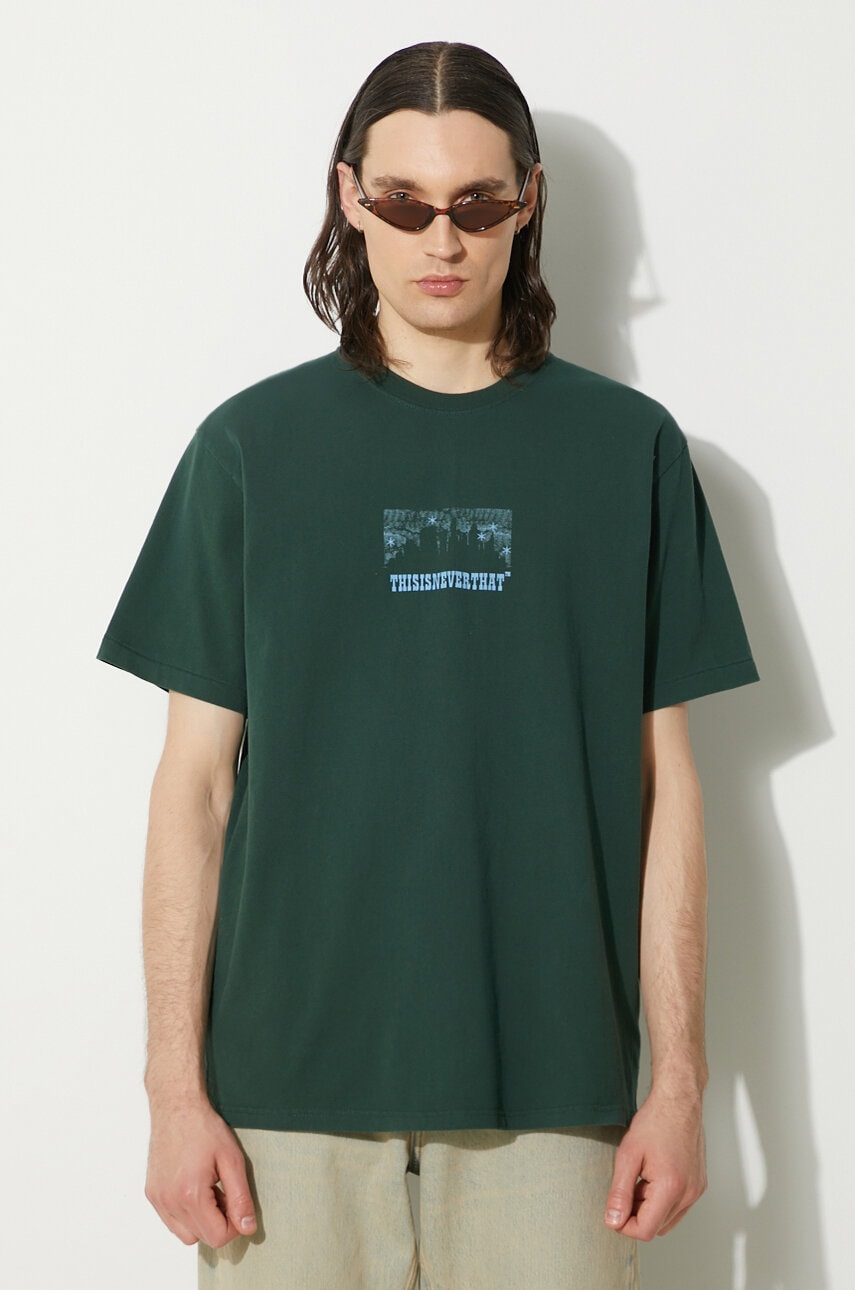 thisisneverthat tricou din bumbac Nightmare Tee barbati, culoarea verde, cu imprimeu, TN241TTSST16 thisisneverthat tricou din bumbac Nightmare Tee barbati, culoarea verde, cu imprimeu, TN241TTSST16