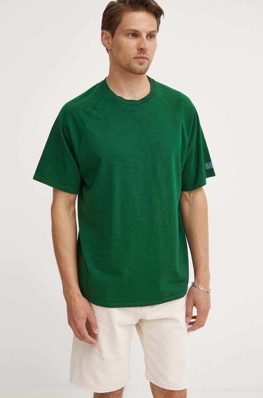 

Памучна тениска American Vintage TEE-SHIRT MC COL ROND в зелено с меланжов десен MLAW02DE24, Зелен