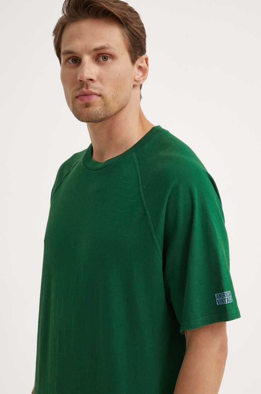 Βαμβακερό μπλουζάκι American Vintage TEE-SHIRT MC COL ROND ανδρικό, χρώμα: πράσινο, MLAW02DE24 φωτογραφία