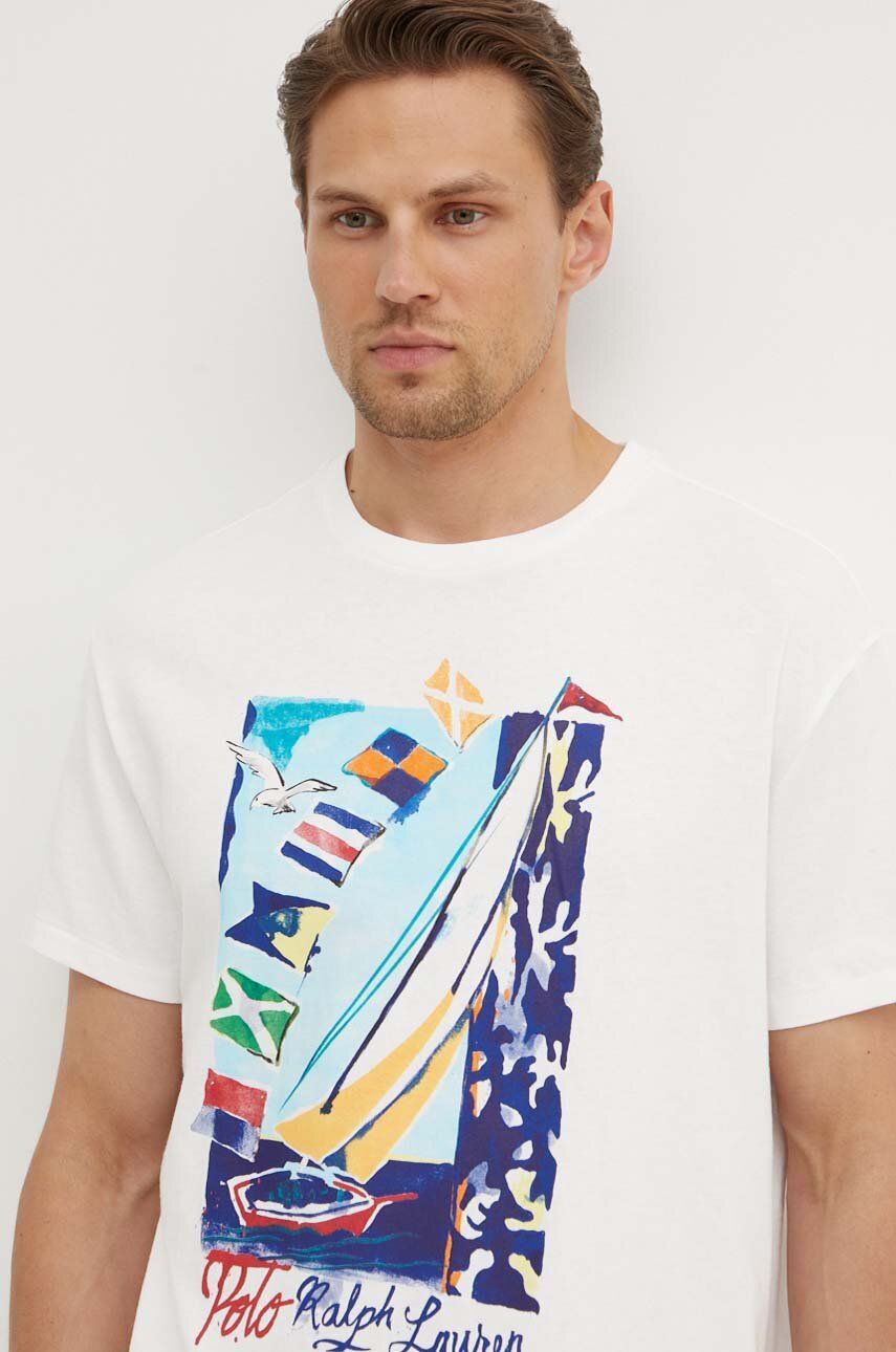 Bavlněné tričko Polo Ralph Lauren bílá barva, s potiskem, 710926890
