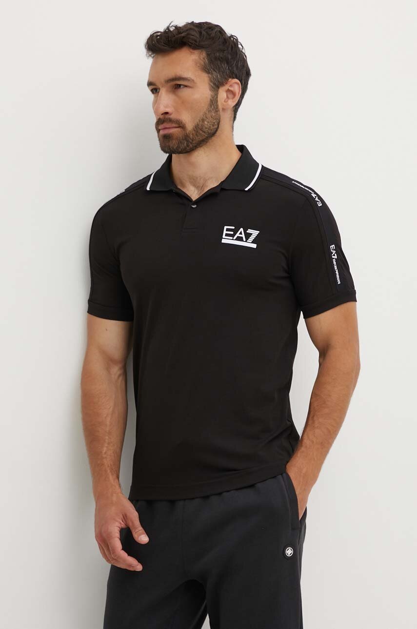 

Тениска с яка EA7 Emporio Armani в черно с апликация 3DPF20.PJ03Z, Черен