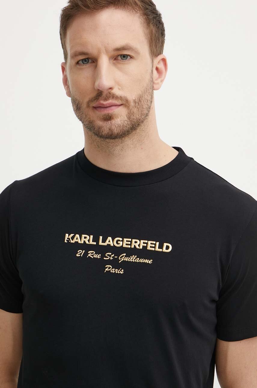 

Памучна тениска Karl Lagerfeld в черно с принт 542224.755056, Черен