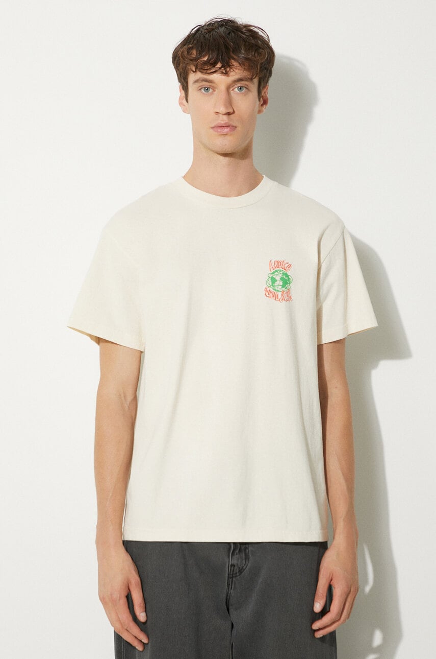 Awake NY tricou din bumbac Crawford barbati, culoarea bej, cu imprimeu, SP24-TS005 Awake NY tricou din bumbac Crawford barbati, culoarea bej, cu imprimeu, SP24-TS005
