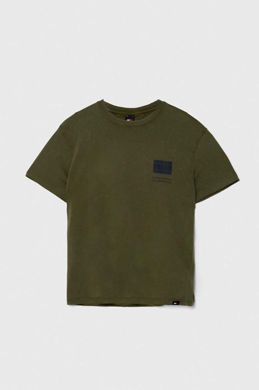 Tommy Jeans tricou din bumbac barbati, culoarea verde, cu imprimeu, DM0DM18592