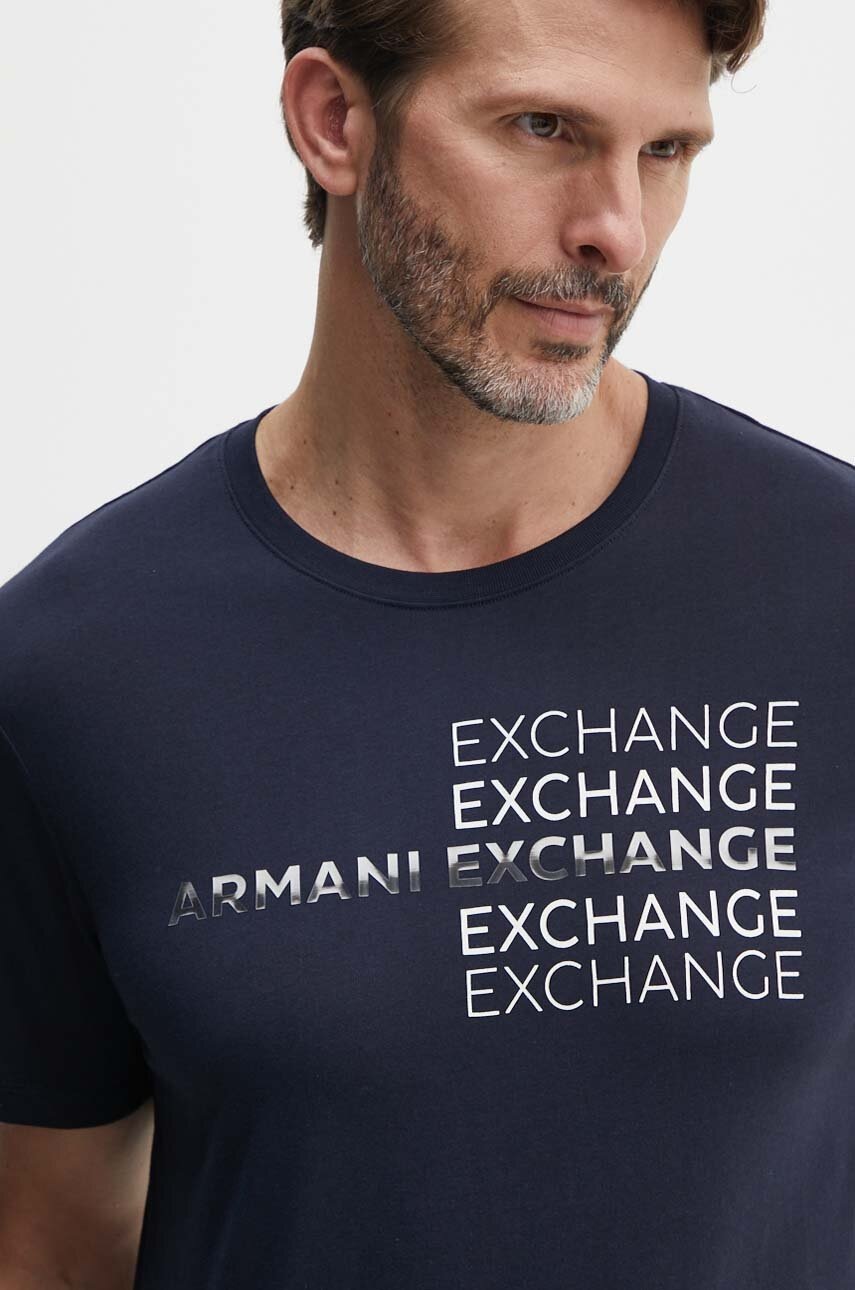 

Памучна тениска Armani Exchange в тъмносиньо с принт 3DZTAC ZJ9TZ, Тъмносин