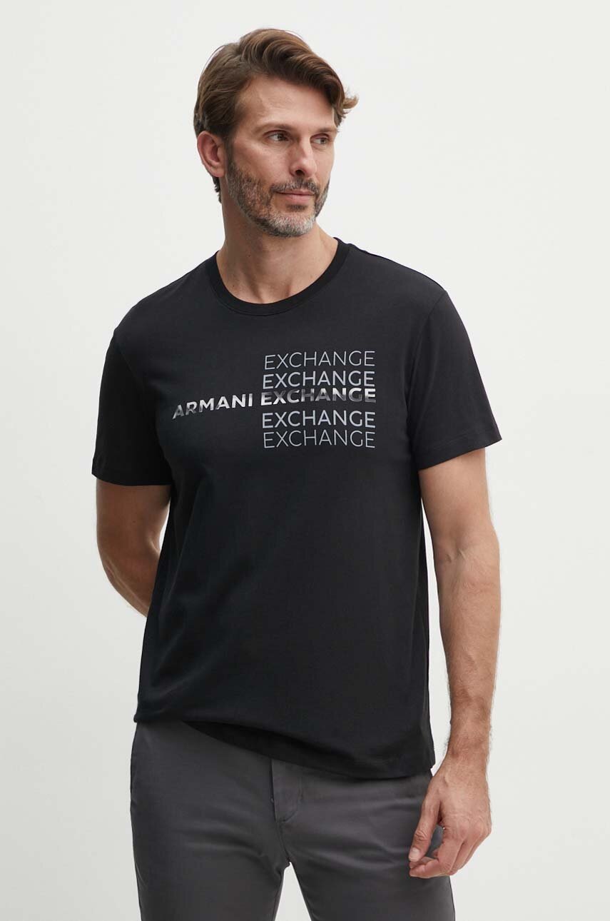 

Памучна тениска Armani Exchange в черно с принт 3DZTAC ZJ9TZ, Черен