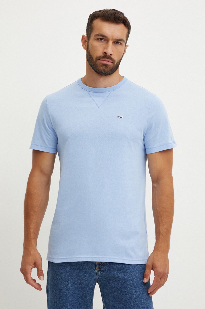 

Памучна тениска Tommy Jeans в синьо с меланжов десен DM0DM18649, Син