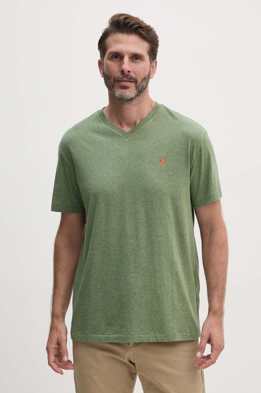 

Памучна тениска Polo Ralph Lauren в зелено с меланжов десен 710671452, Зелен
