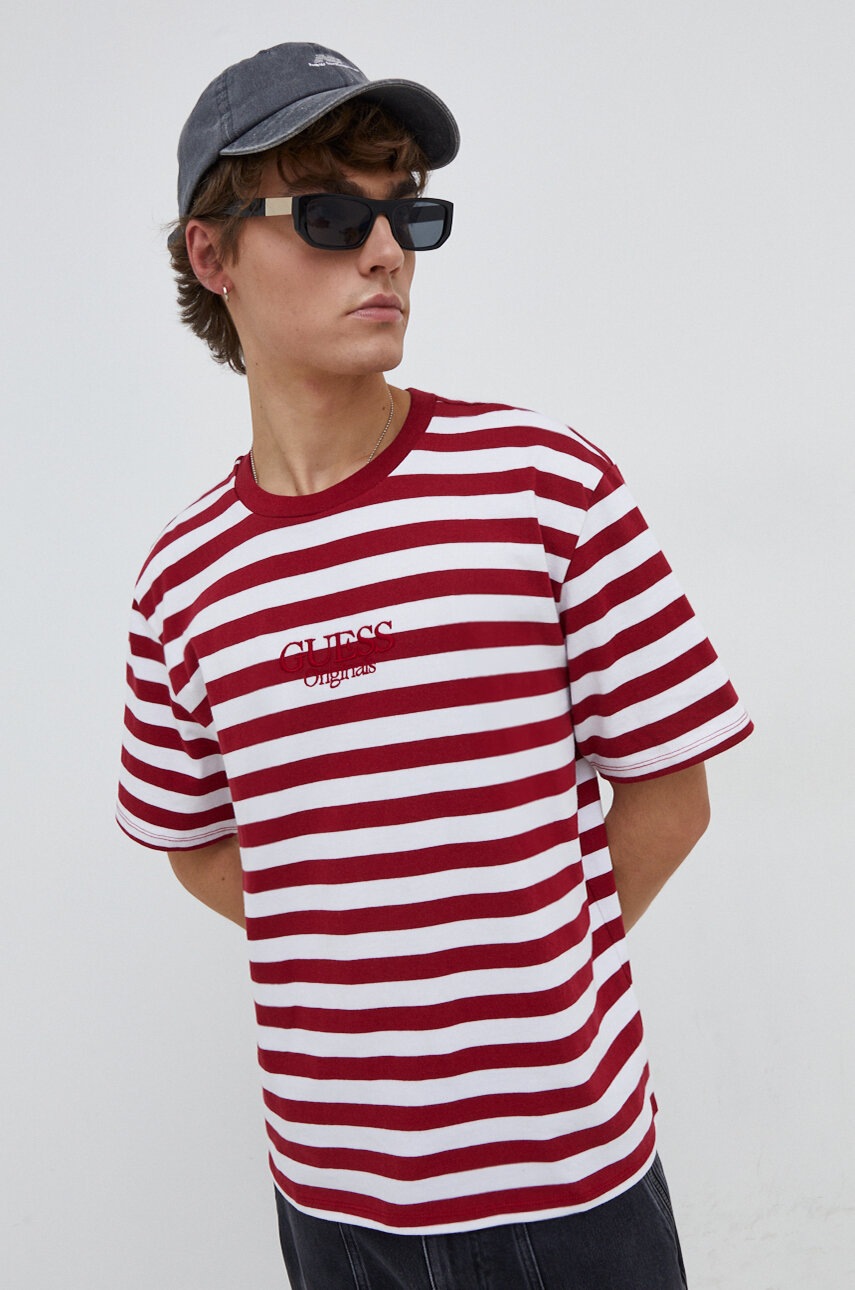 

Хлопковая футболка Guess Originals цвет красный узорный