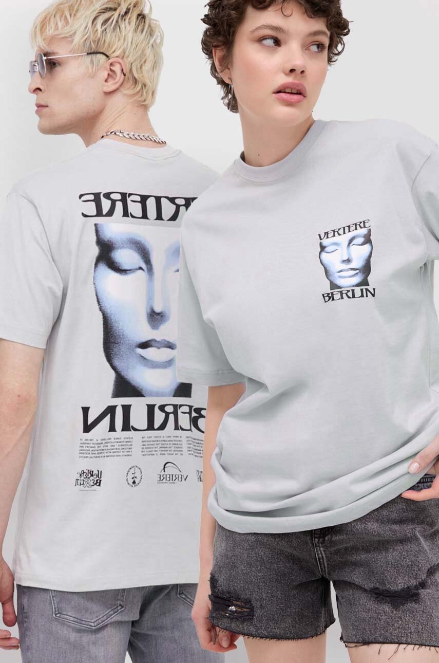

Памучна тениска Vertere Berlin SLEEPWALK в сиво с принт VER T238, Сив