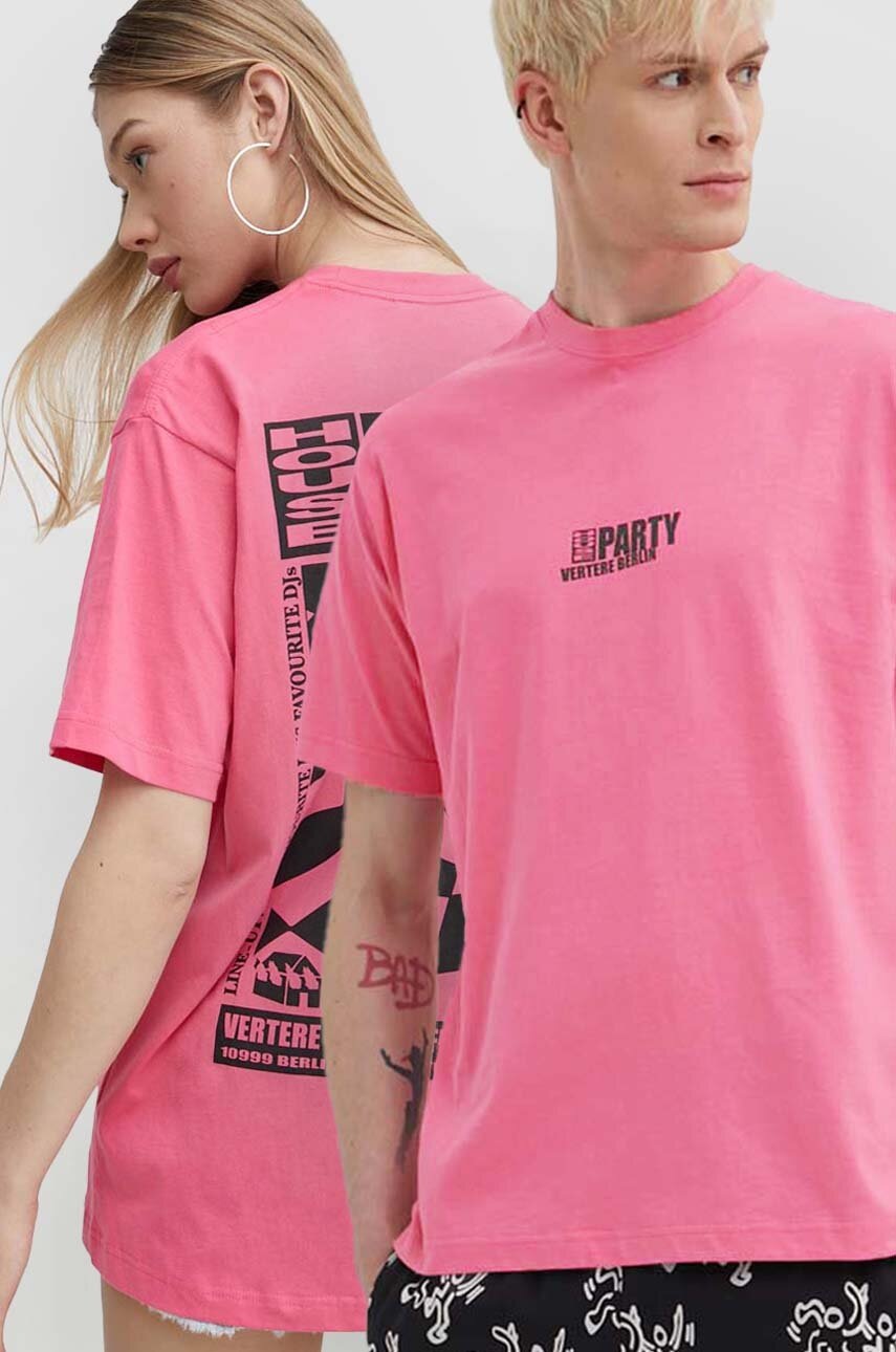 Vertere Berlin tricou din bumbac culoarea roz, cu imprimeu, VER T220
