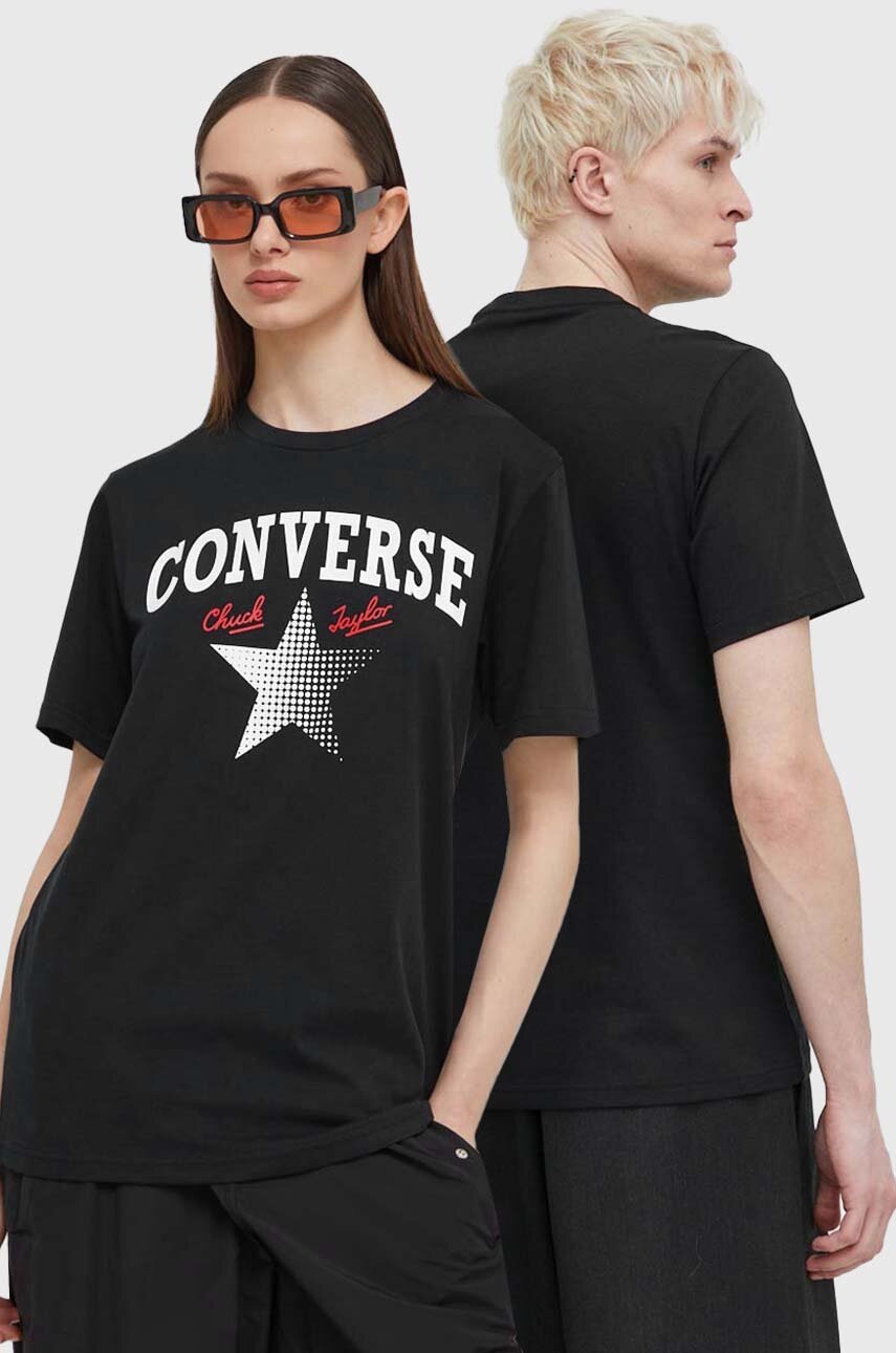 

Памучна тениска Converse в черно с принт, Черен