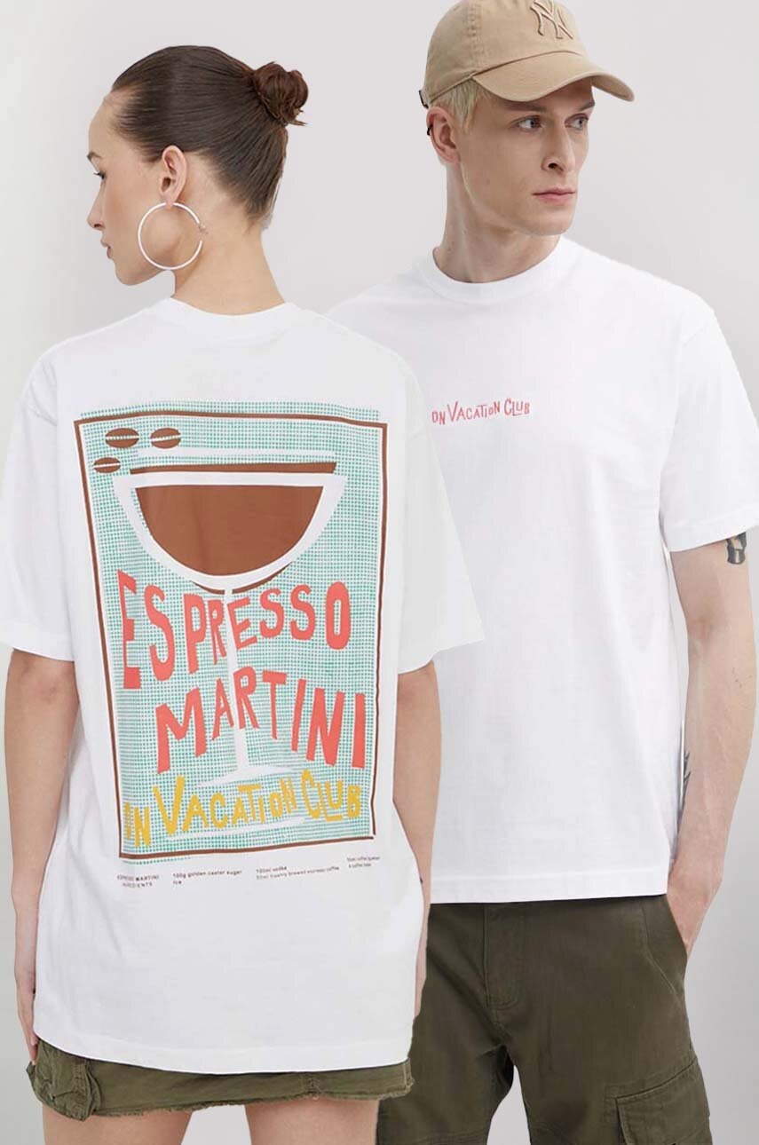 On Vacation tricou din bumbac culoarea alb, cu imprimeu, OVC T144
