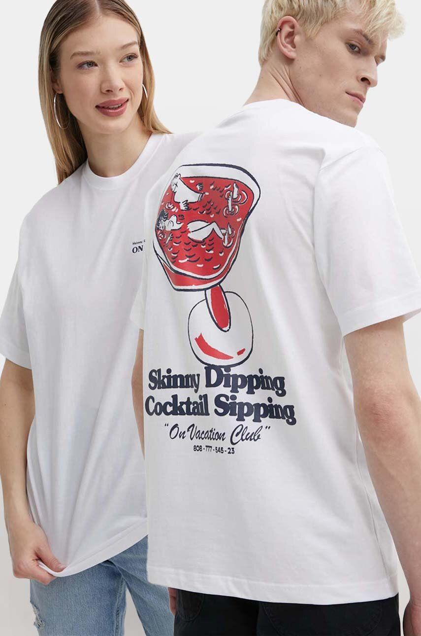 On Vacation tricou din bumbac Skinny Dippin' Cocktail Sippin' culoarea alb, cu imprimeu, OVC T151