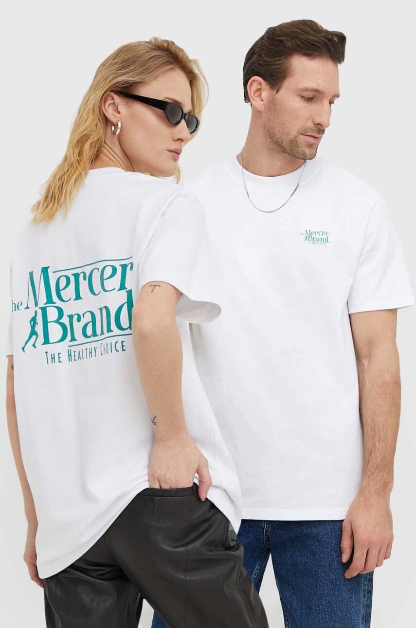 The Mercer Brand tricou din bumbac culoarea alb, cu imprimeu