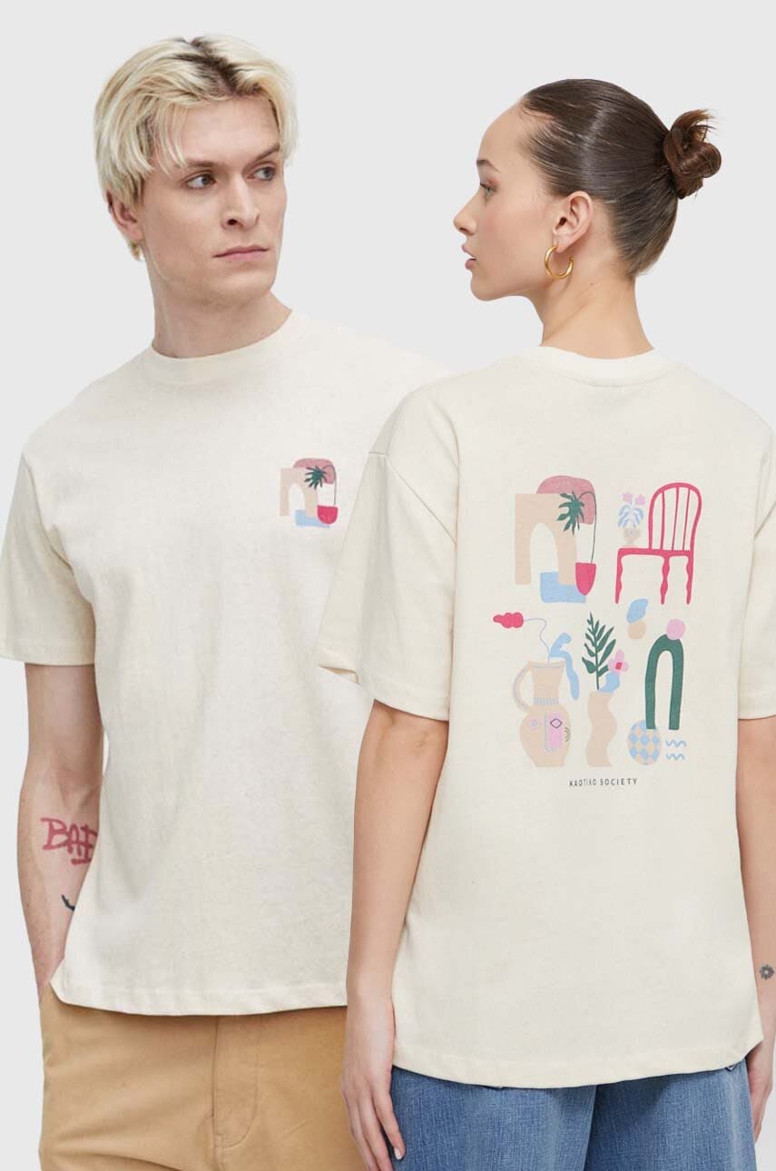 Kaotiko tricou din bumbac culoarea bej, cu imprimeu Kaotiko tricou din bumbac culoarea bej, cu imprimeu