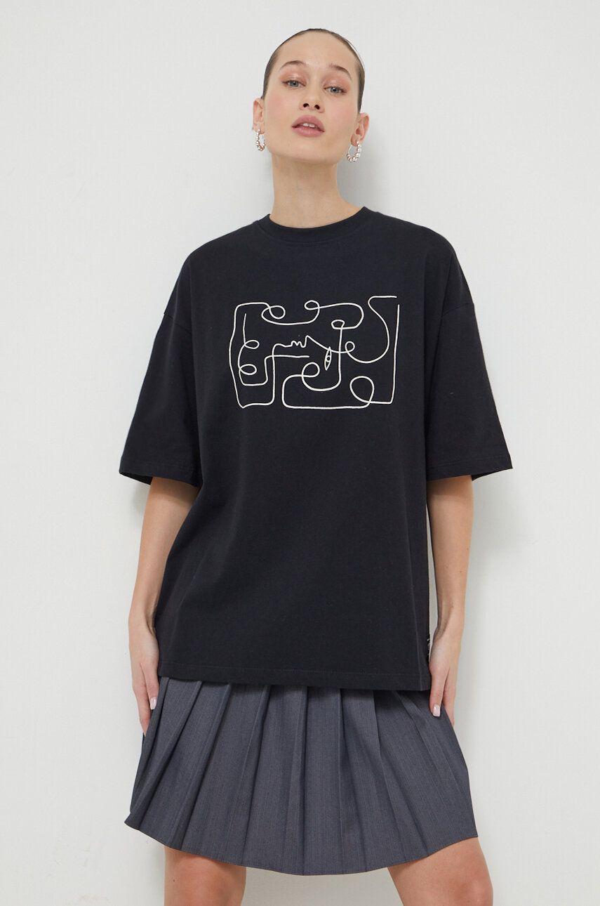 Bavlnené tričko Kaotiko čierna farba, s potlačou