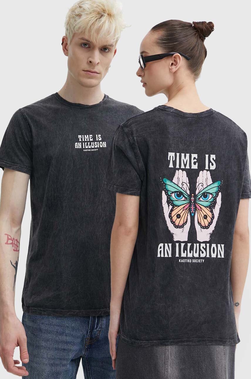 

Памучна тениска Kaotiko в черно с принт, Черен