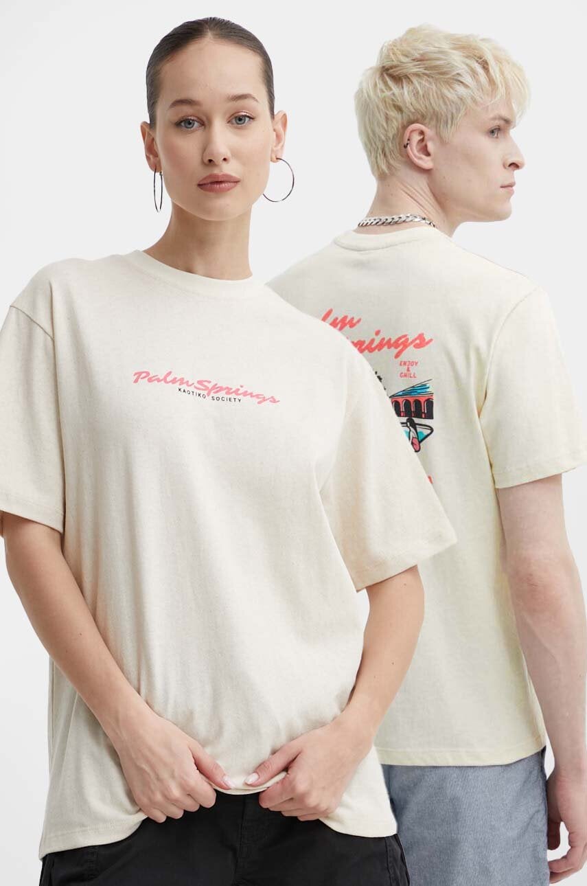 Kaotiko tricou din bumbac culoarea bej, cu imprimeu Kaotiko tricou din bumbac culoarea bej, cu imprimeu