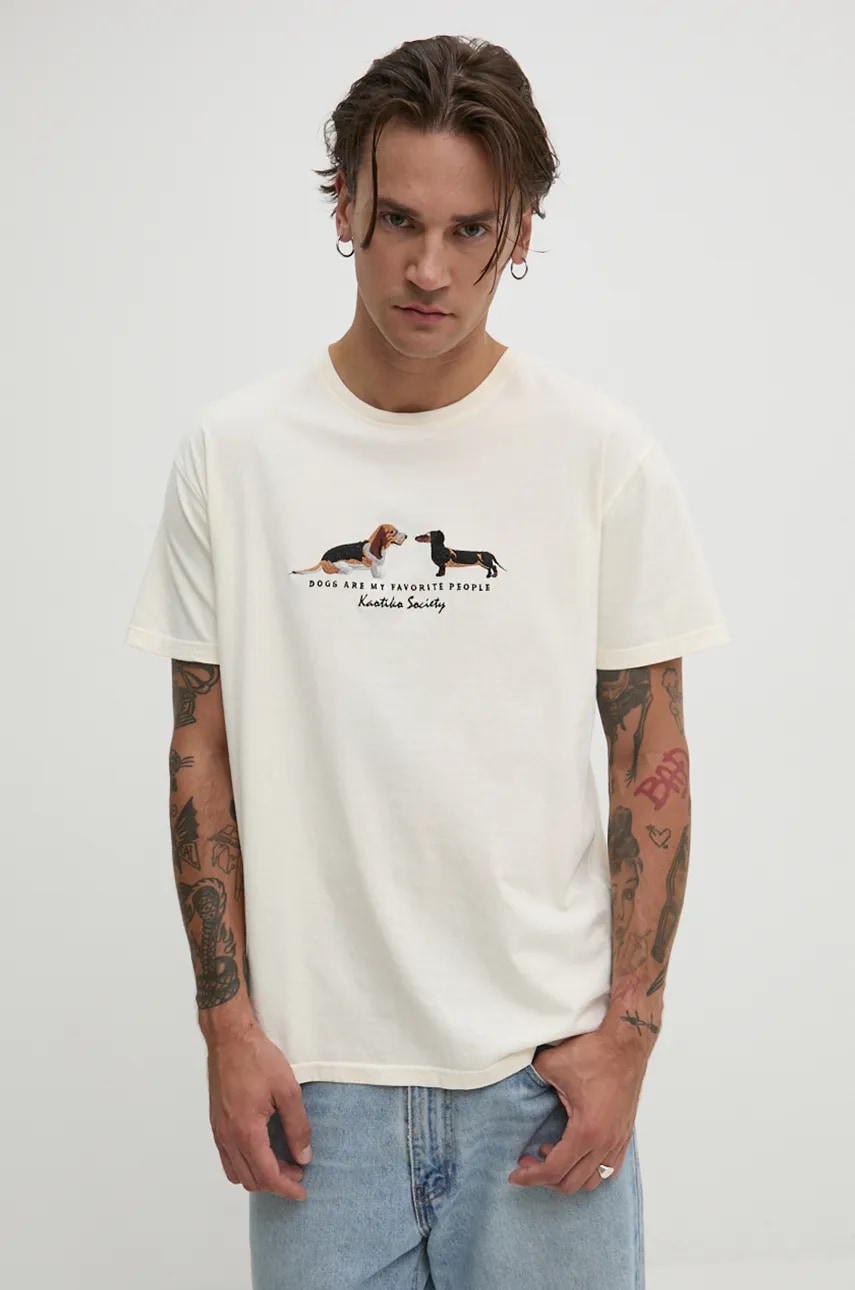 Kaotiko tricou din bumbac culoarea bej, cu imprimeu Kaotiko tricou din bumbac culoarea bej, cu imprimeu