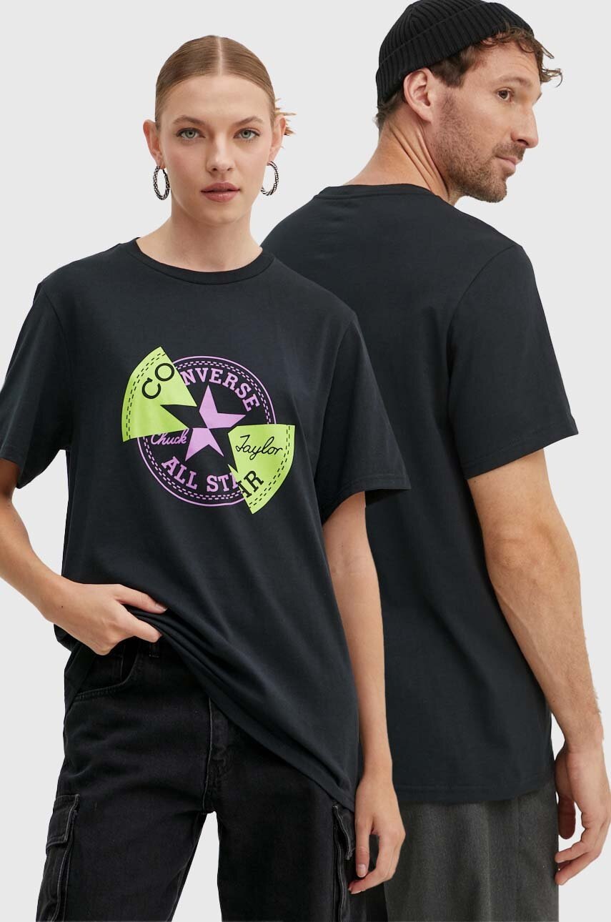 

Памучна тениска Converse в черно с принт 10026427-A01, Черен