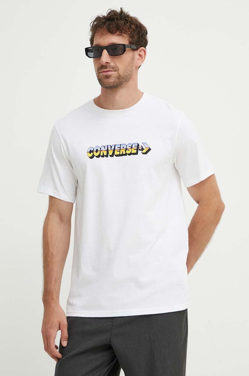 Βαμβακερό μπλουζάκι Converse χρώμα: άσπρο, 10026416-A02 φωτογραφία