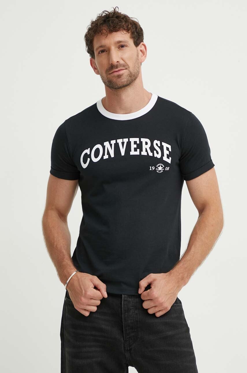 Converse tricou din bumbac culoarea negru, cu imprimeu, 10026365-A02