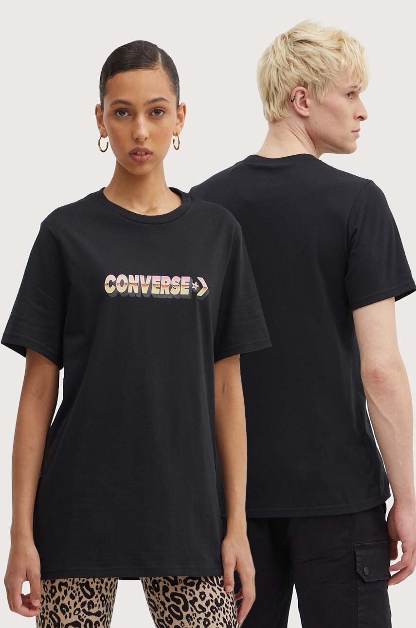 Converse tricou din bumbac culoarea negru, cu imprimeu, 10026416-A01 Converse tricou din bumbac culoarea negru, cu imprimeu, 10026416-A01