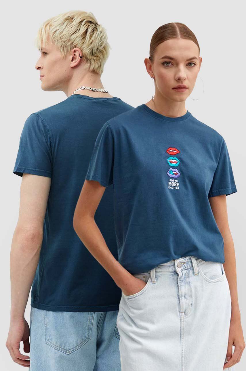 Kaotiko tricou din bumbac culoarea turcoaz, cu imprimeu, AL106-02-G002