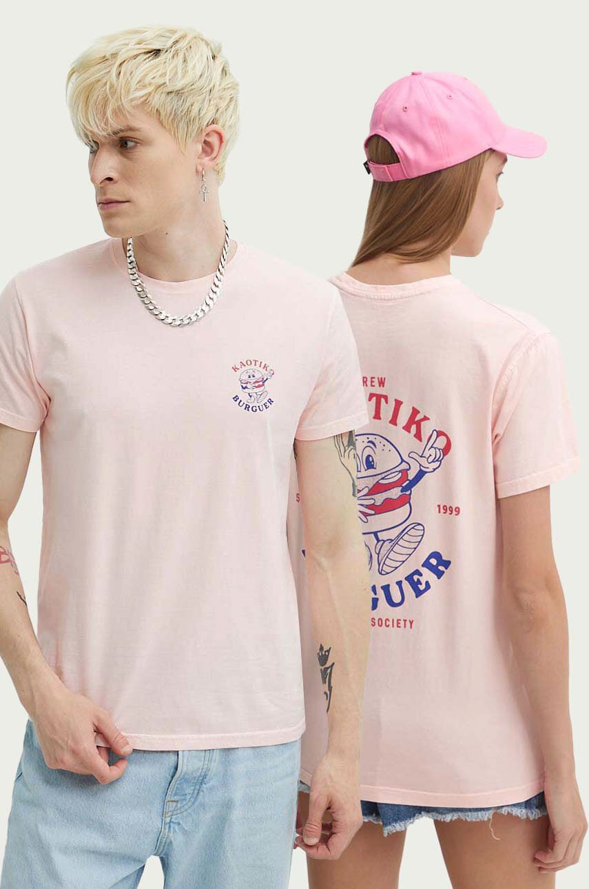 Kaotiko tricou din bumbac culoarea roz, cu imprimeu, AL139-03-G002