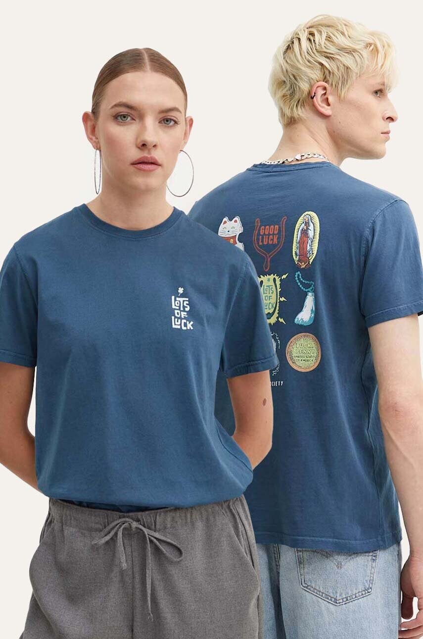 Kaotiko tricou din bumbac culoarea turcoaz, cu imprimeu, AM010-01-G002