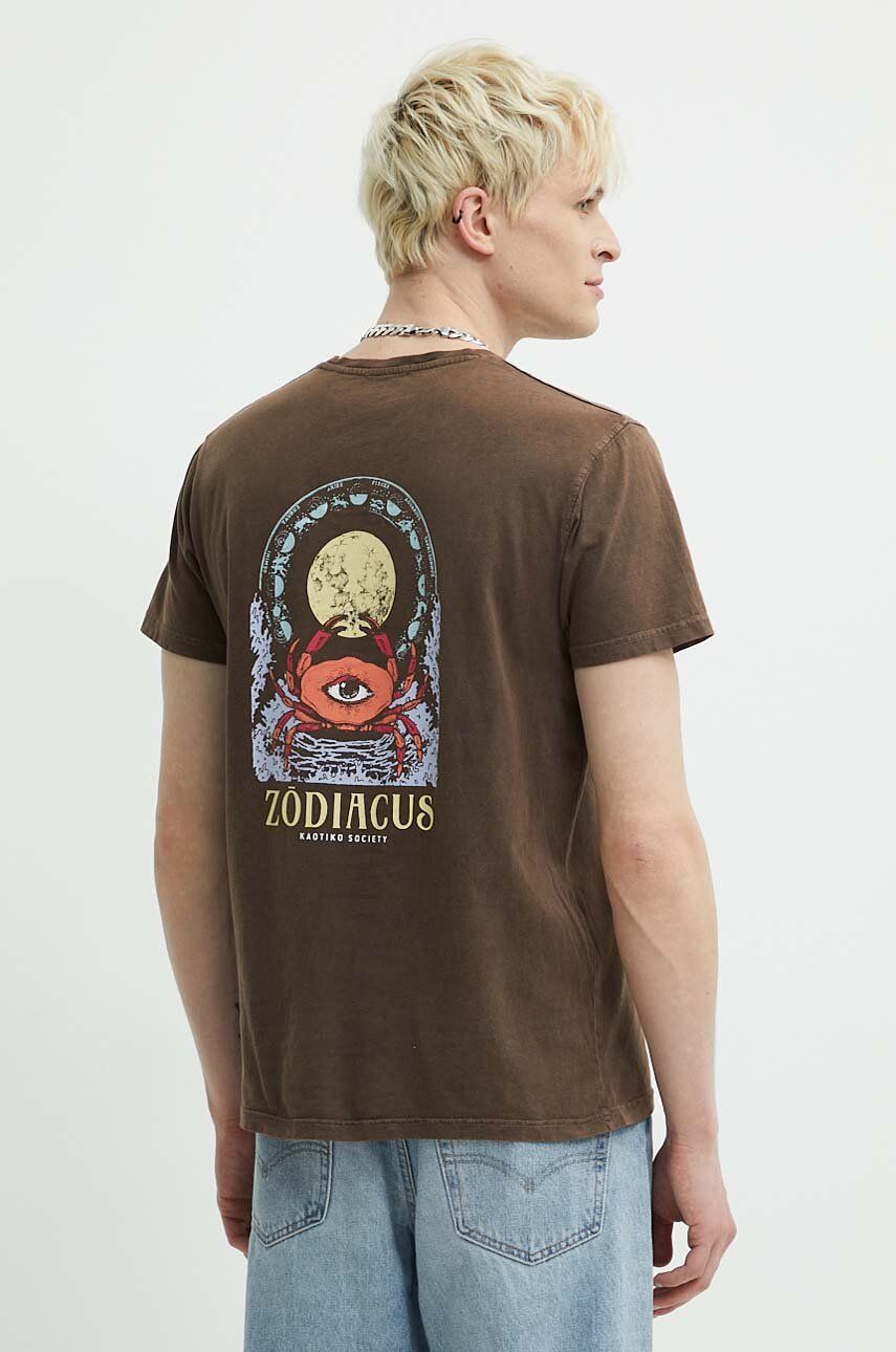 Kaotiko tricou din bumbac culoarea maro, cu imprimeu, AM022-01-G002