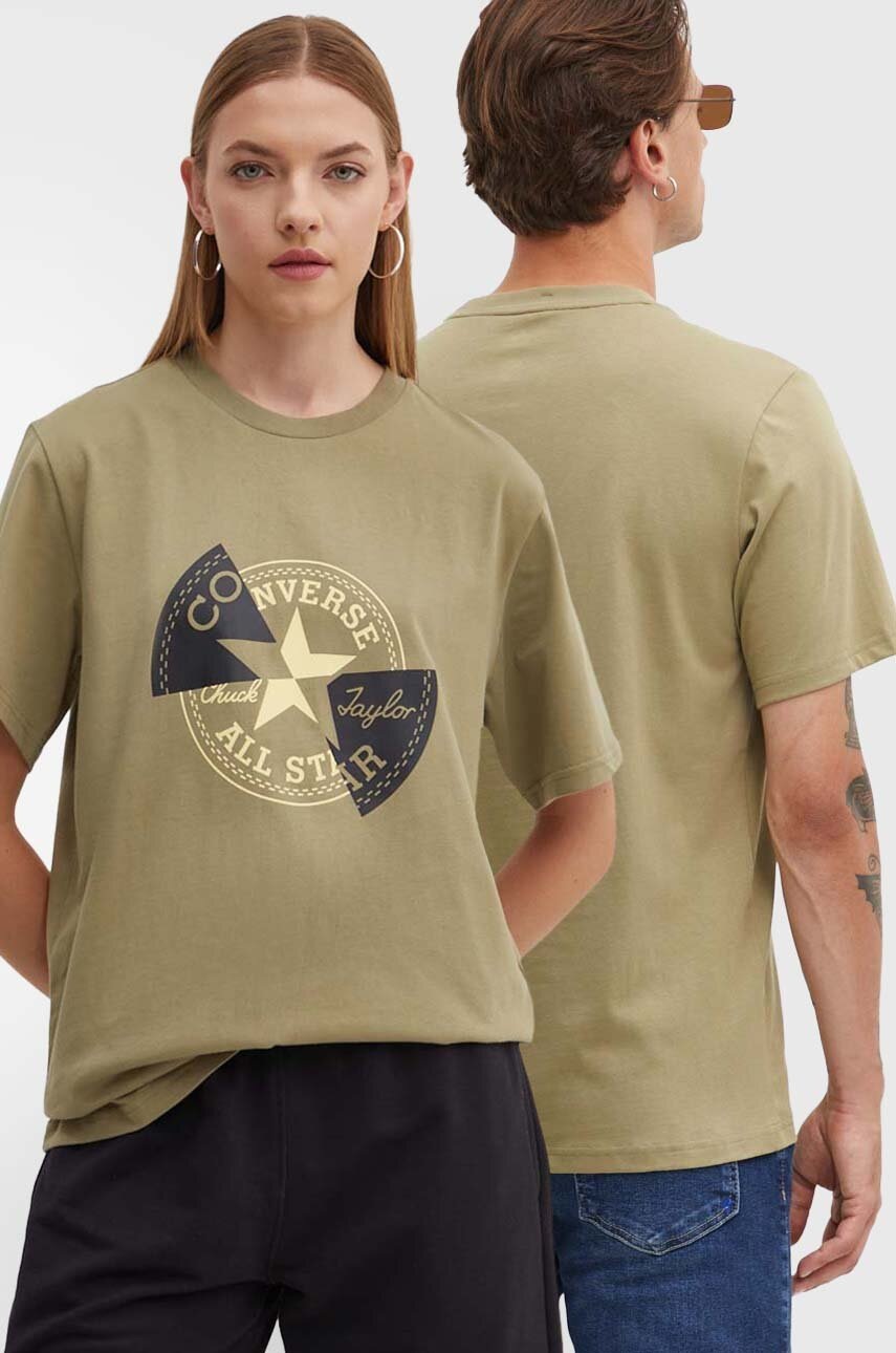 

Памучна тениска Converse в зелено с принт 10026427-A03, Зелен