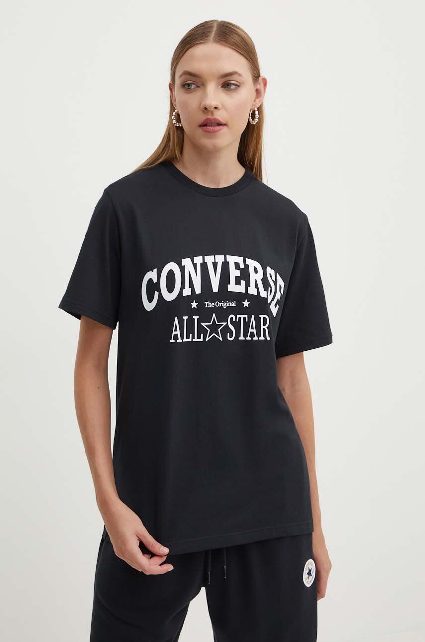 Converse tricou din bumbac culoarea negru, cu imprimeu, 10026458-A03
