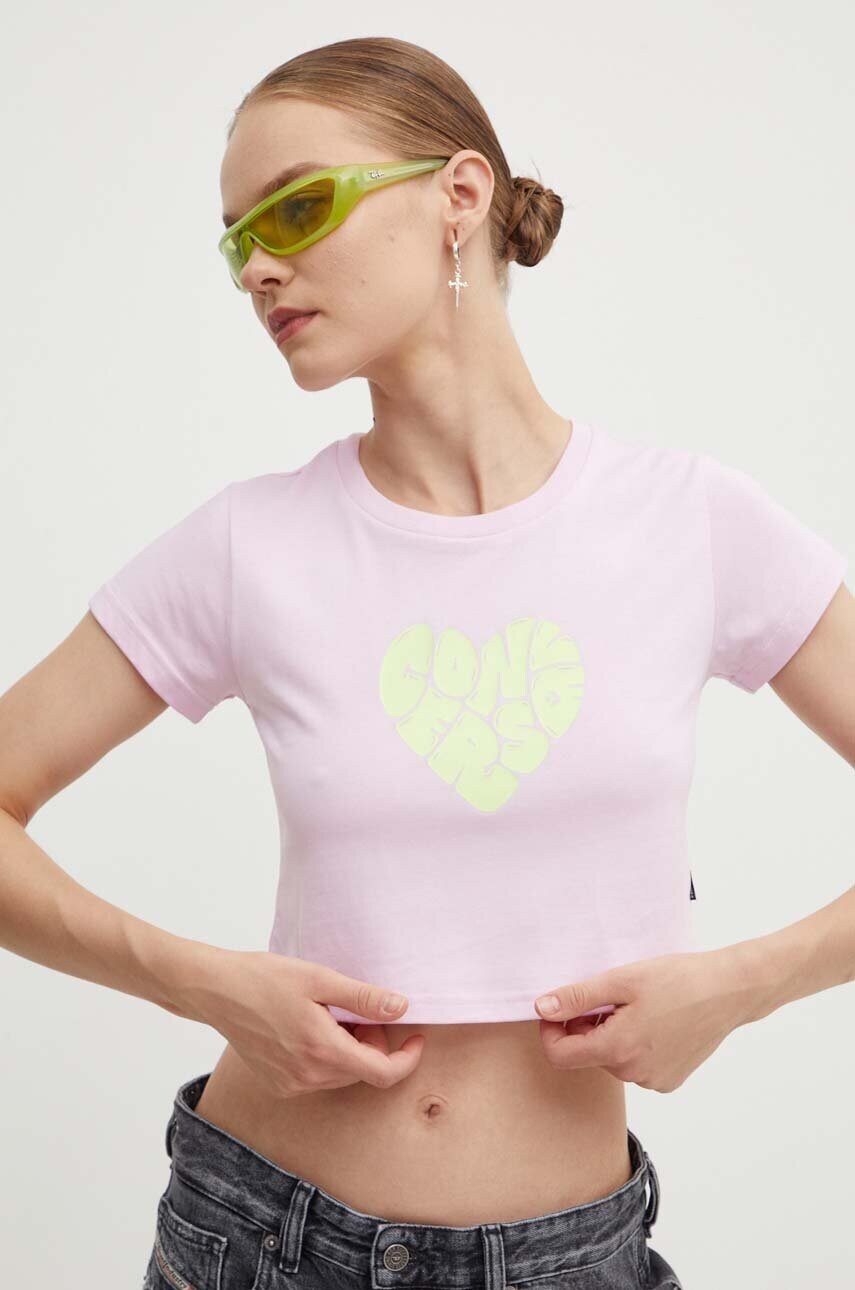 Converse tricou din bumbac femei, culoarea roz, 10026369-A04