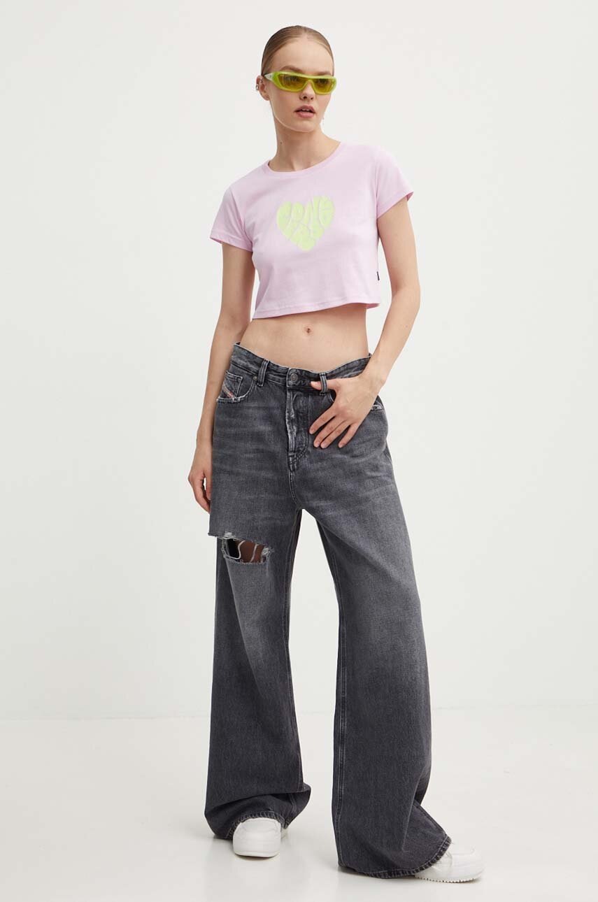 Βαμβακερό μπλουζάκι Converse γυναικείο, χρώμα: ροζ, 10026369-A04 φωτογραφία