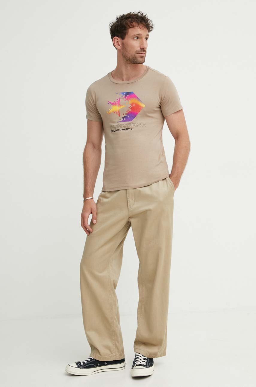 Βαμβακερό μπλουζάκι Converse χρώμα: μπεζ, 10026364-A03 φωτογραφία