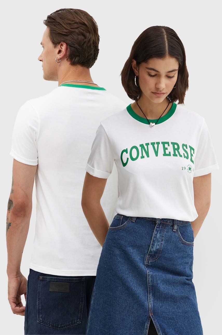Converse tricou din bumbac culoarea bej, cu imprimeu, 10026365-A01