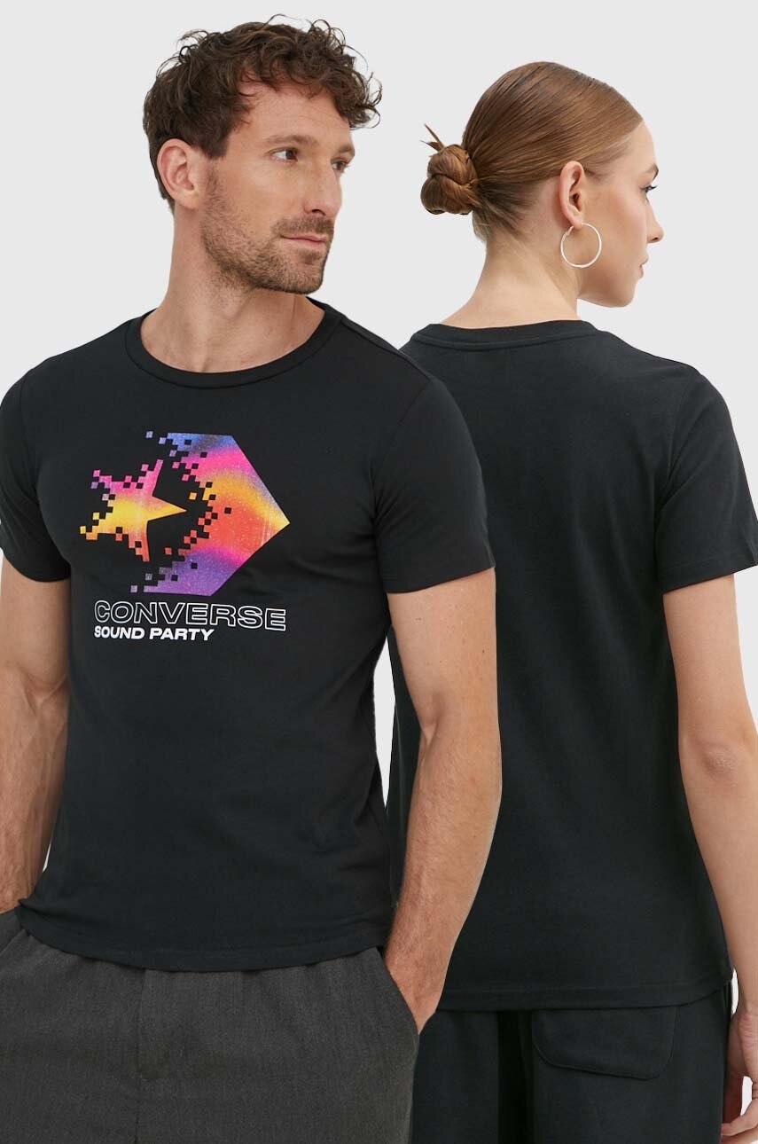 Converse tricou din bumbac culoarea negru, cu imprimeu, 10026364-A02