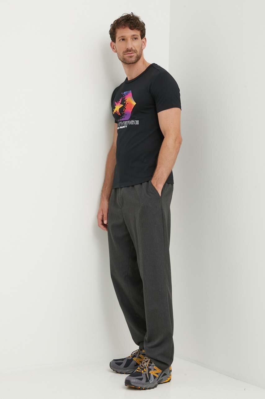 Βαμβακερό μπλουζάκι Converse χρώμα: μαύρο, 10026364-A02 φωτογραφία