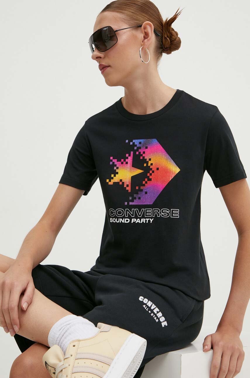 Βαμβακερό μπλουζάκι Converse χρώμα: μαύρο, 10026364-A02 φωτογραφία