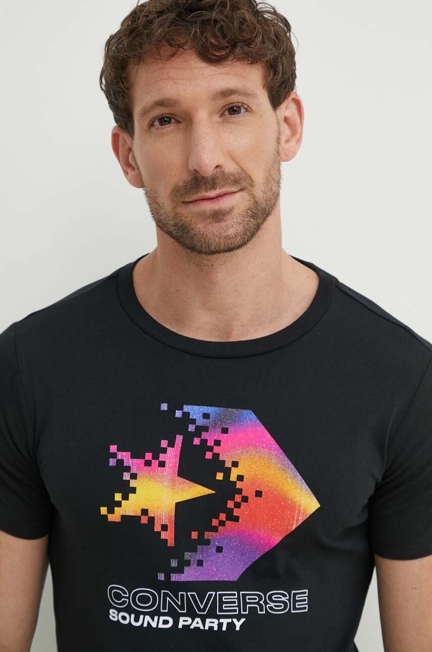 Βαμβακερό μπλουζάκι Converse χρώμα: μαύρο, 10026364-A02 φωτογραφία