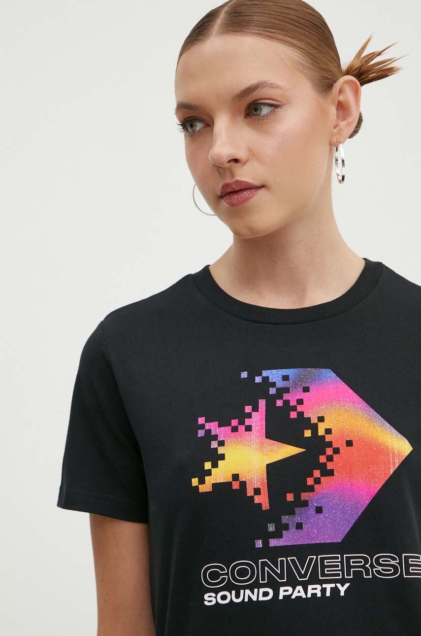 Βαμβακερό μπλουζάκι Converse χρώμα: μαύρο, 10026364-A02 φωτογραφία