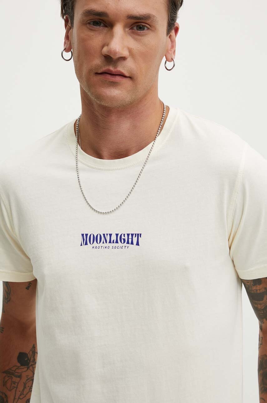 Βαμβακερό μπλουζάκι Kaotiko χρώμα: μπεζ, AN003-01-G002 φωτογραφία