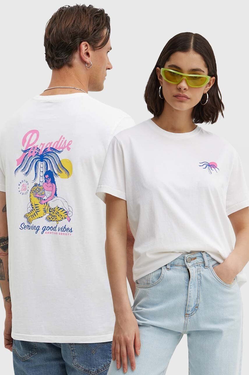 

Памучна тениска Kaotiko в бяло с принт AO046-01-G002, Бял