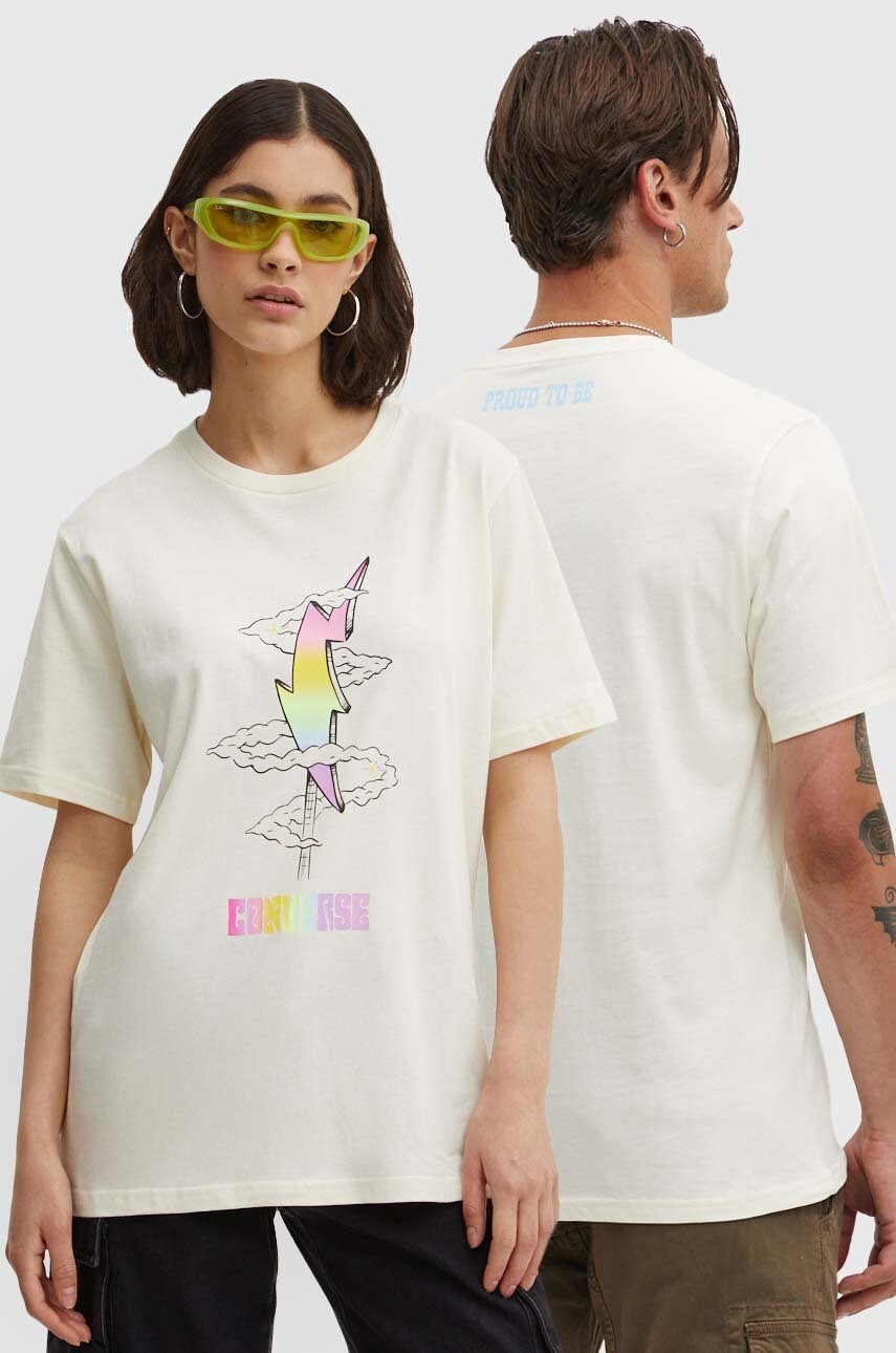 Converse tricou din bumbac PRIDE culoarea bej, cu imprimeu, 10027208-A01