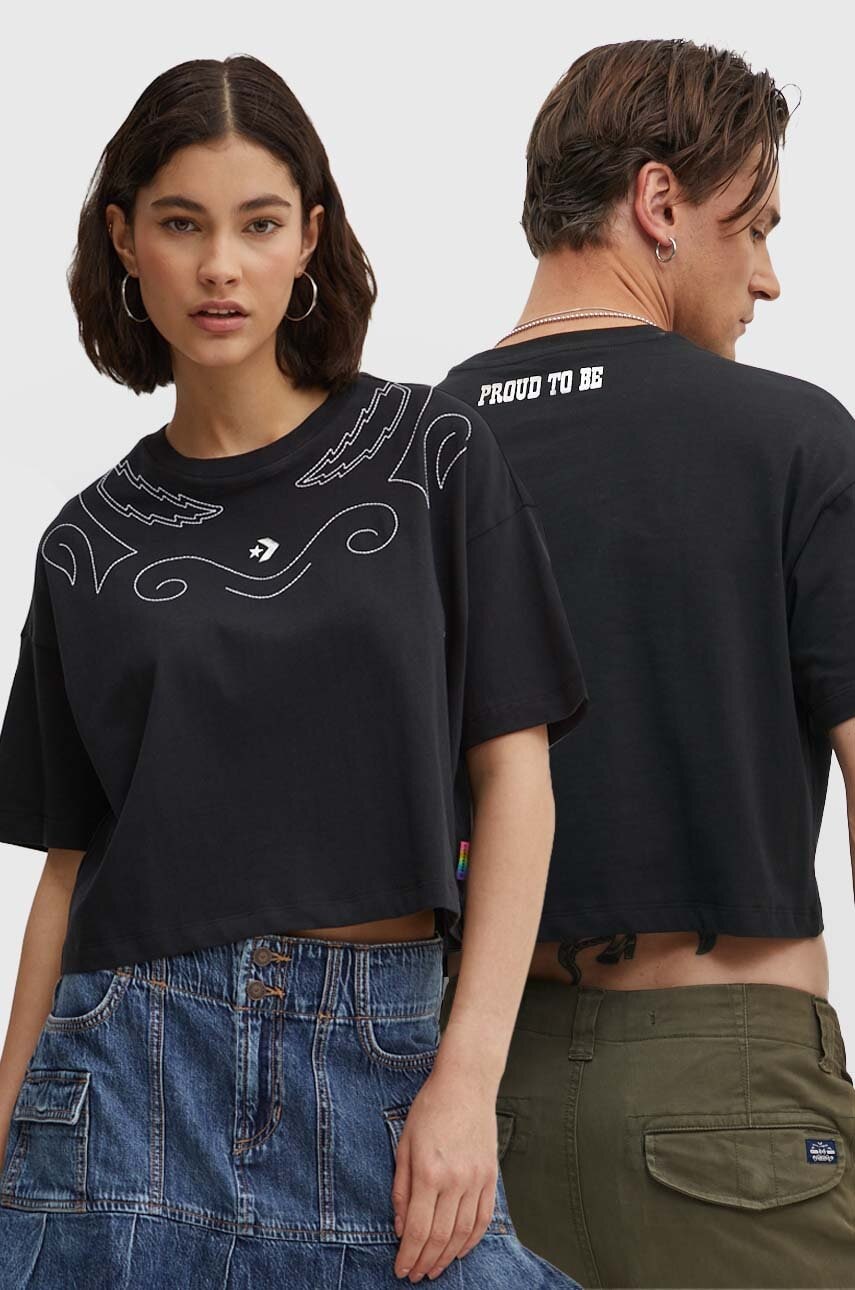 Converse tricou din bumbac PRIDE culoarea negru, cu imprimeu, 10027209-A01