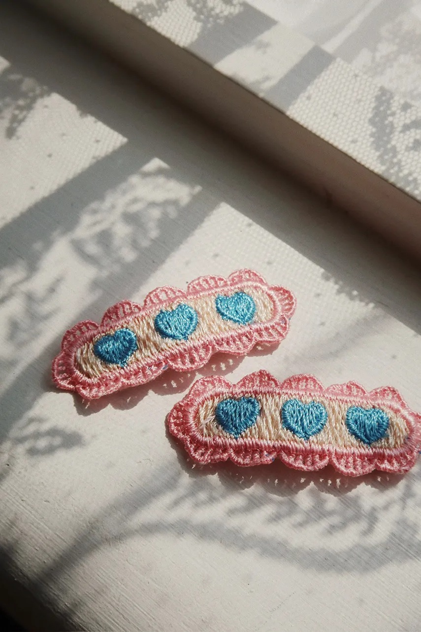 Konges Sløjd agrafe de păr copii 2 PACK HEART EMBROIDERY HAIR CLIP KS103217
