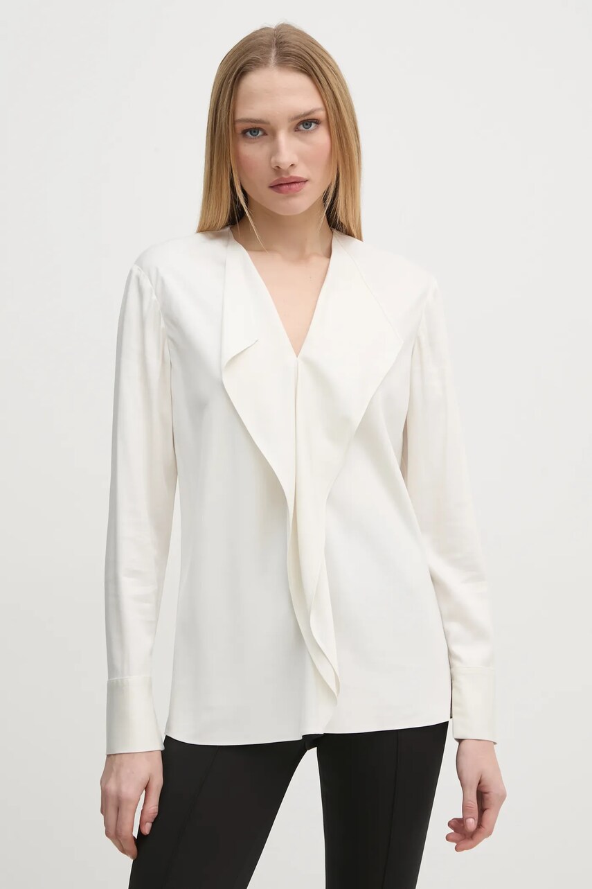 Levně Halenka Calvin Klein dámská, béžová barva, hladká, K20K208067